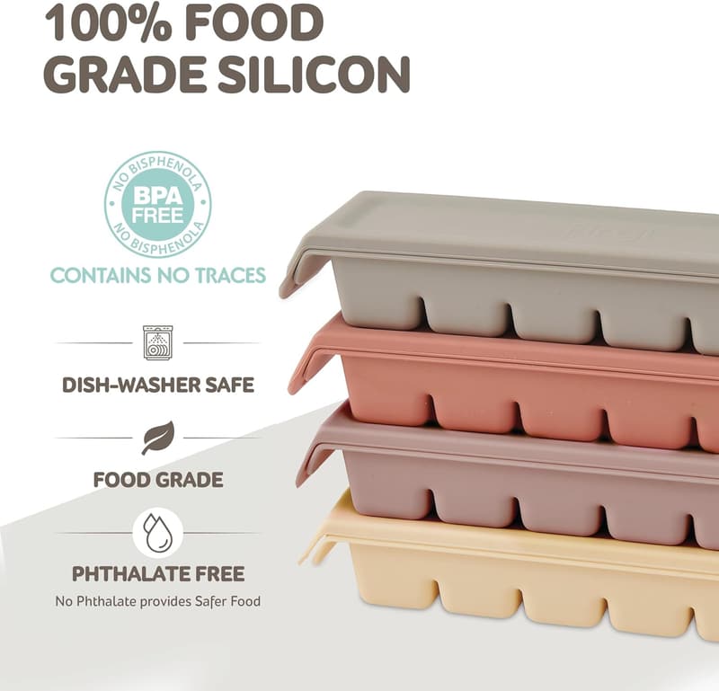BPA-Free Silicone Ice Cube Tray with Airtight Lid for Baby Food
