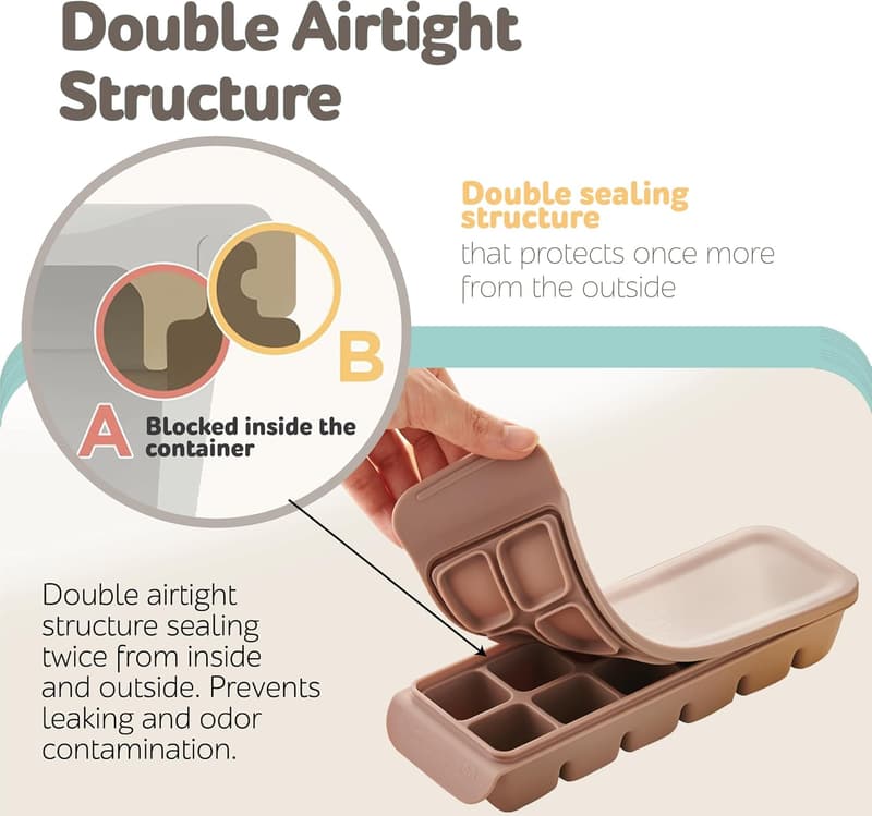 BPA-Free Silicone Ice Cube Tray with Airtight Lid for Baby Food
