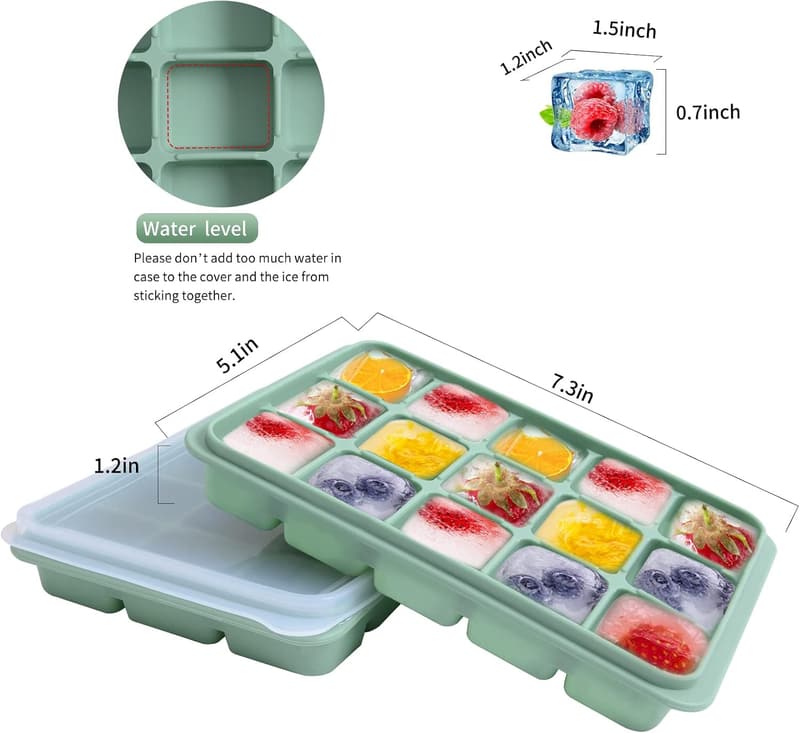 Silicone Ice Cube Trays Set of 2 - Easy Release, Stackable, BPA Free
