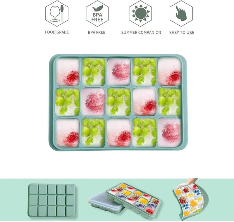 Silicone Ice Cube Trays Set of 2 - Easy Release, Stackable, BPA Free