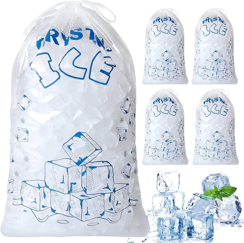 Heavy-Duty 8 lb Reusable Ice Bags - 50 Count with Drawstring