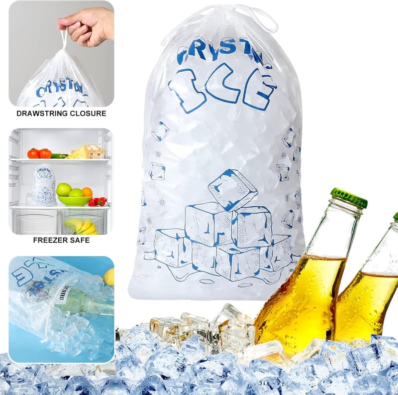 Heavy-Duty 8 lb Reusable Ice Bags - 50 Count with Drawstring