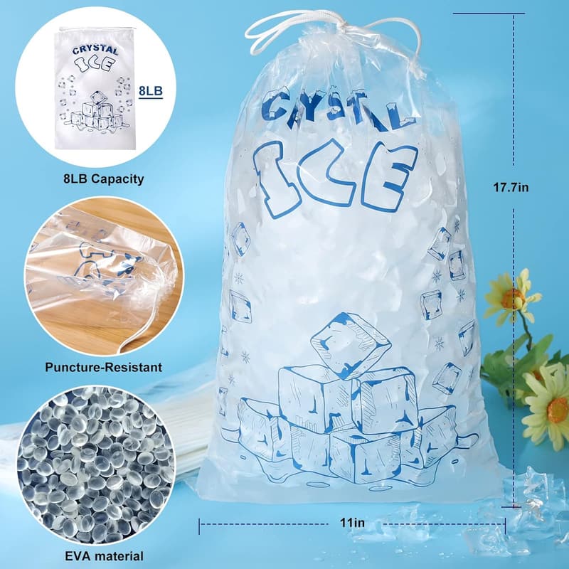 Heavy-Duty 8 lb Reusable Ice Bags - 50 Count with Drawstring