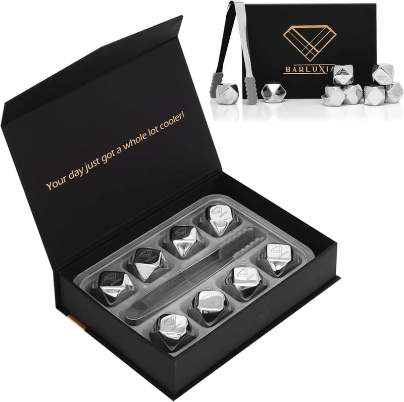Reusable Stainless Steel Ice Cube Set with Tongs & Tray
