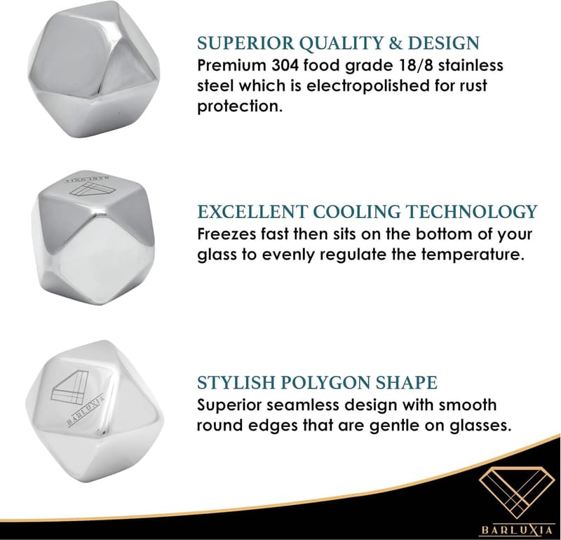 Reusable Stainless Steel Ice Cube Set with Tongs & Tray