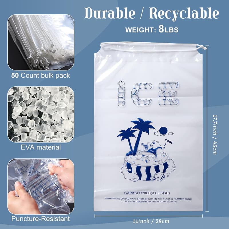 Reusable Heavy-Duty Ice Cube Bags - 50 Pack, 11x19 Inch