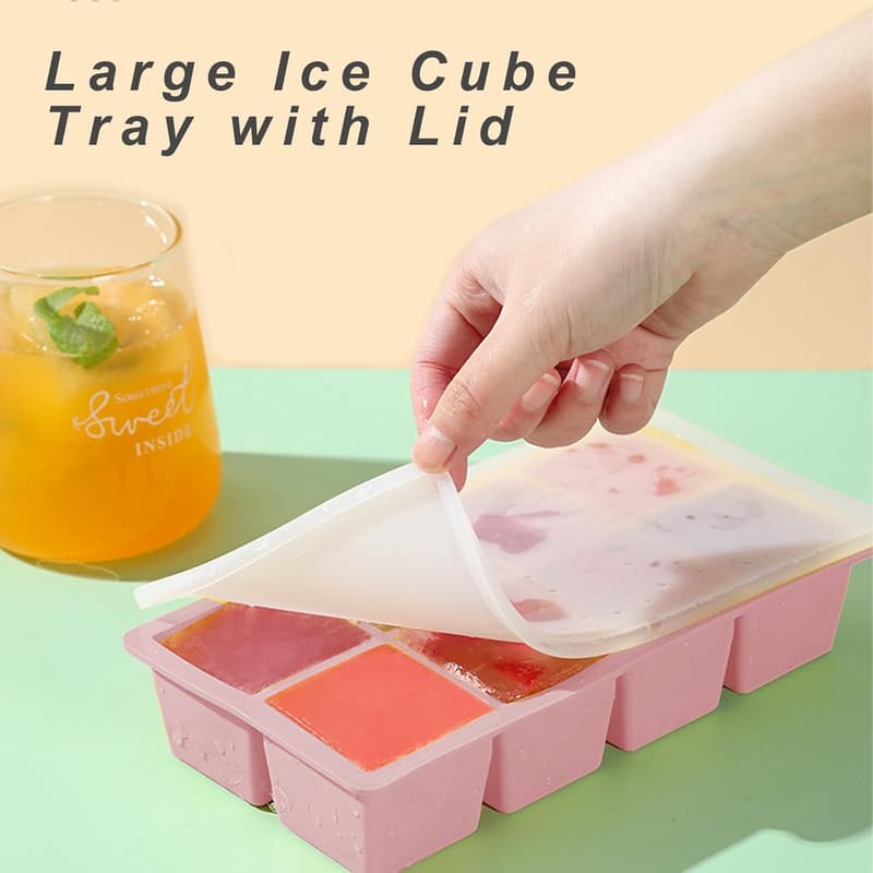 Whiskey Ice Cube Trays - 2PCS Reusable Silicone Molds with Lid