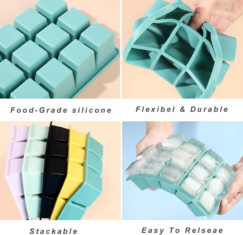 Whiskey Ice Cube Trays - 2PCS Reusable Silicone Molds with Lid