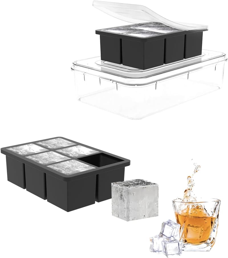 Large Square Silicone Ice Cube Tray with Removable Lid and Organizer