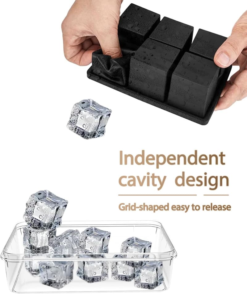 Large Square Silicone Ice Cube Tray with Removable Lid and Organizer