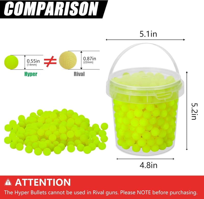Nerf Hyper Gun 400 Yellow Ammo Balls with Storage Bucket