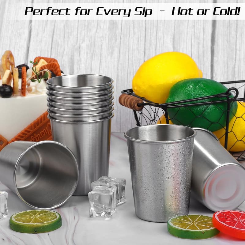 10-Pack 8 oz Stainless Steel Shatterproof Drinking Cups
