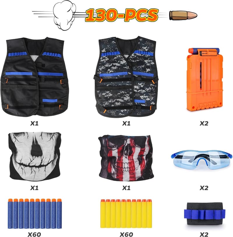 Nerf Tactical Vest Kit for Kids with Darts & Accessories (2 Pack)