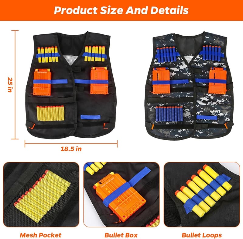 Nerf Tactical Vest Kit for Kids with Darts & Accessories (2 Pack)