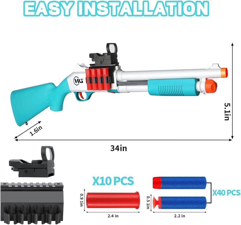 Foam Blaster Toy Gun with Shells and Darts for Indoor/Outdoor Play