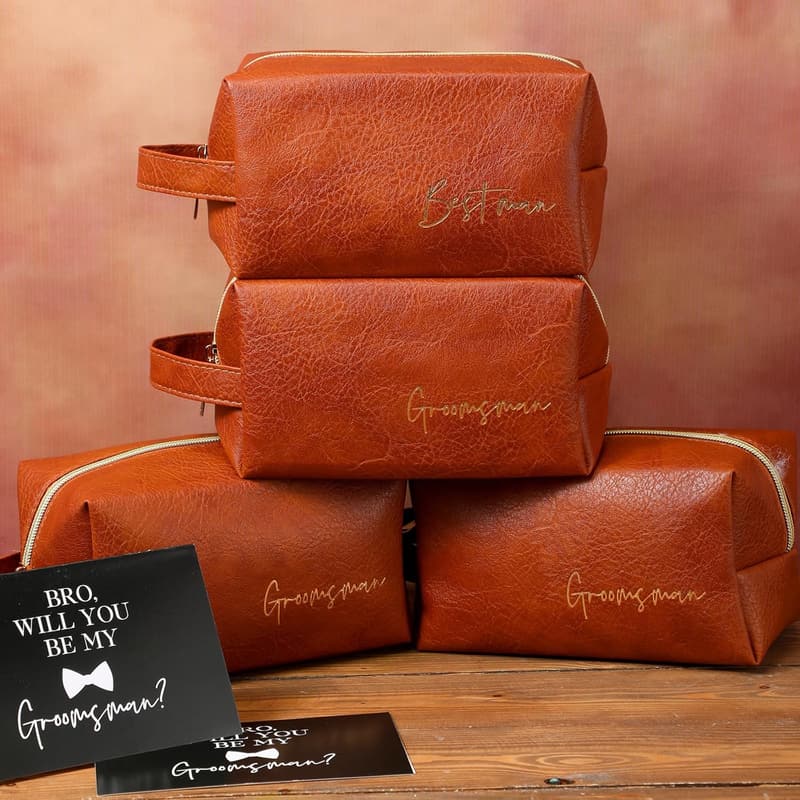 Groomsmen Toiletry Bag Set - PU Leather Gifts for Men