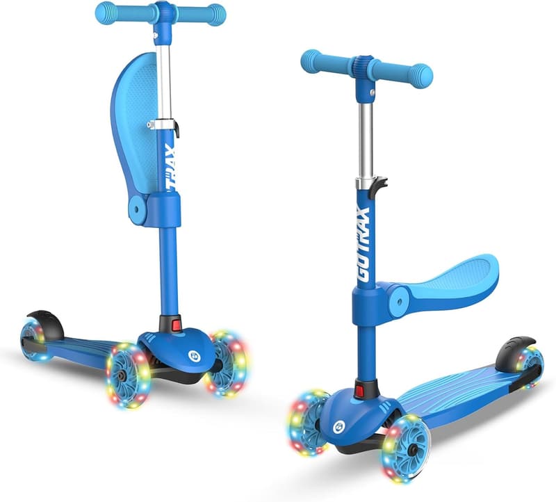 Kids' Kick Scooter with LED Wheels, Adjustable Height, 2-8 年