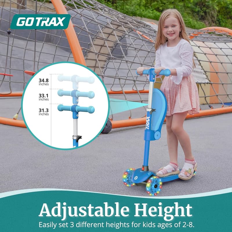 Kids' Kick Scooter with LED Wheels, Adjustable Height, 2-8 年