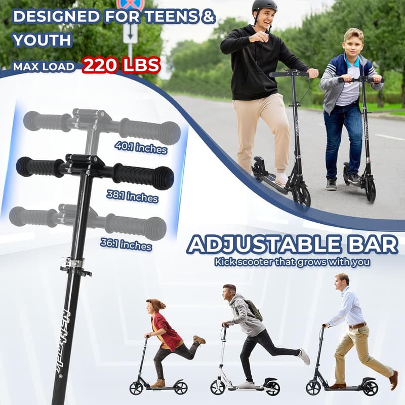Adjustable Height Folding Kick Scooter for Kids and Teens