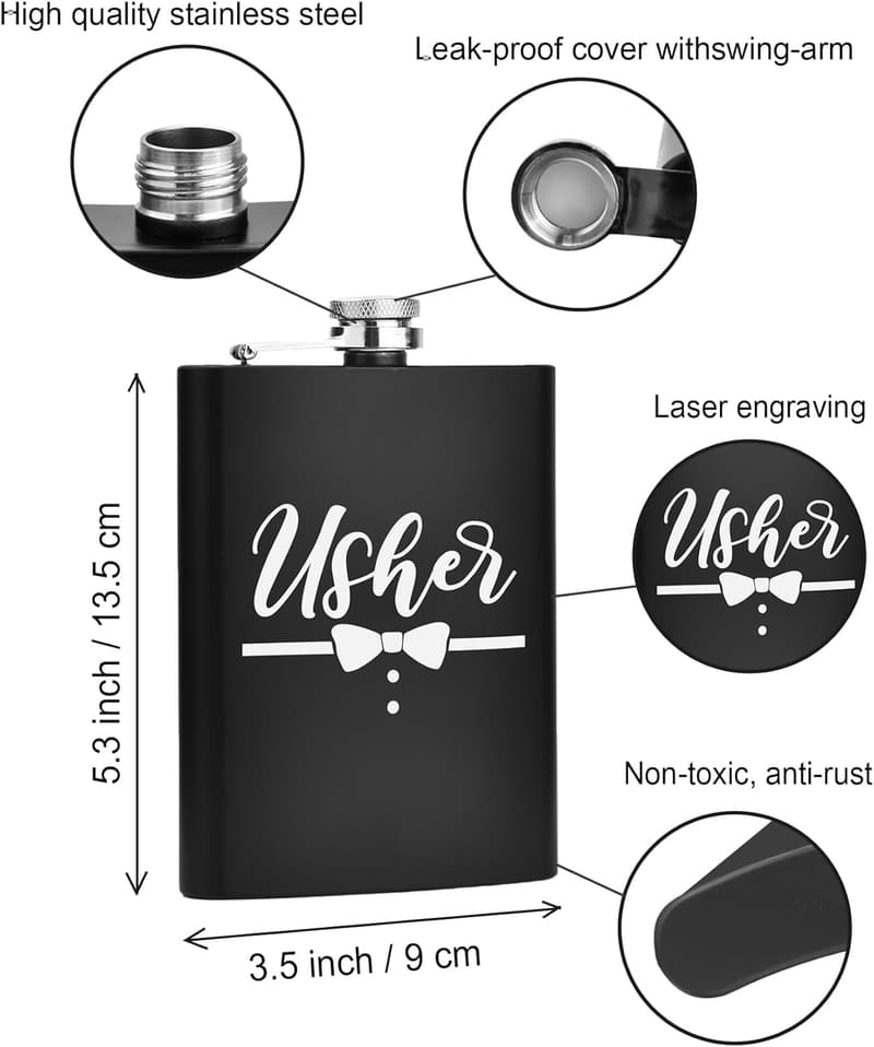 Engraved Stainless Steel Usher Flask - Groomsmen Gift