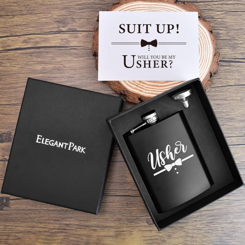 Engraved Stainless Steel Usher Flask - Groomsmen Gift