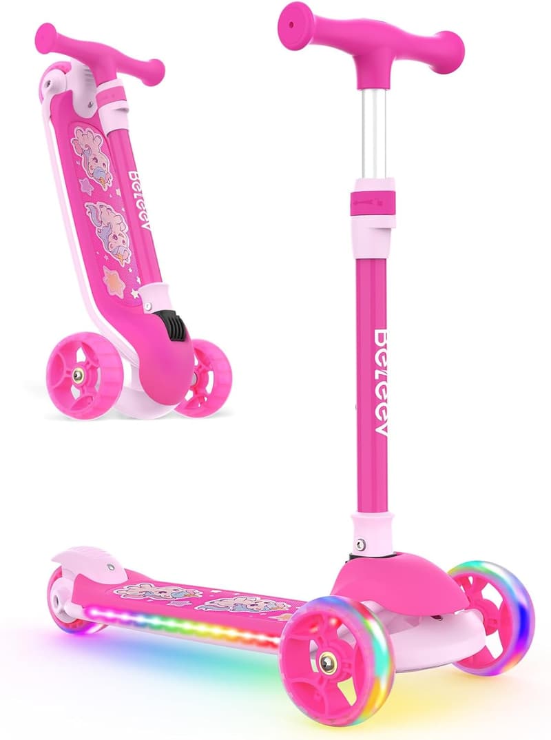 Adjustable 3-Wheel Kids Scooter with LED Lights for Ages 3-12