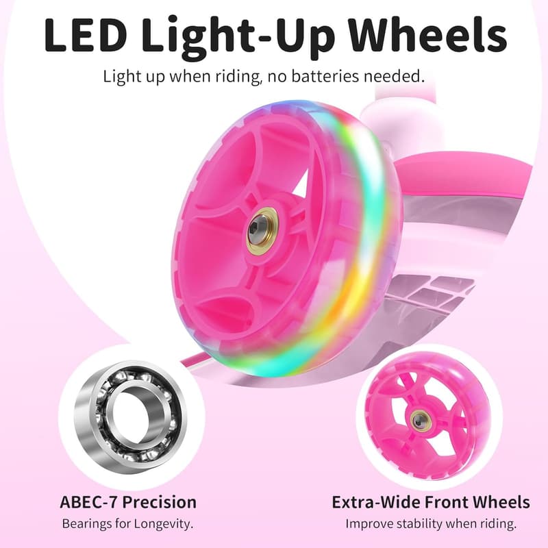 Adjustable 3-Wheel Kids Scooter with LED Lights for Ages 3-12