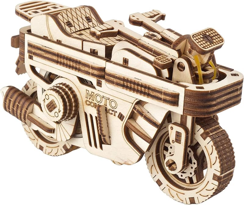 UGEARS Wood Motorcycle Model Kit - Self-Propelled 3D Puzzle for Adults