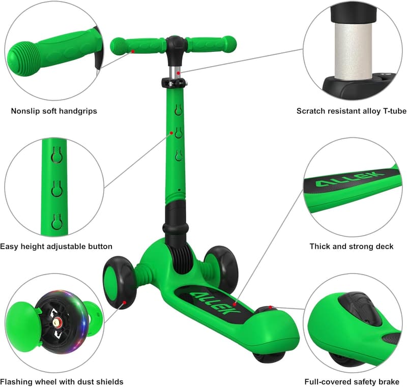 Kids' 3-Wheel Kick Scooter with LED Lights and Adjustable Height