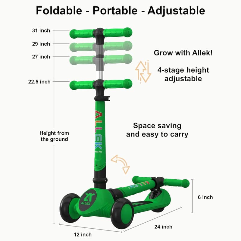 Kids' 3-Wheel Kick Scooter with LED Lights and Adjustable Height