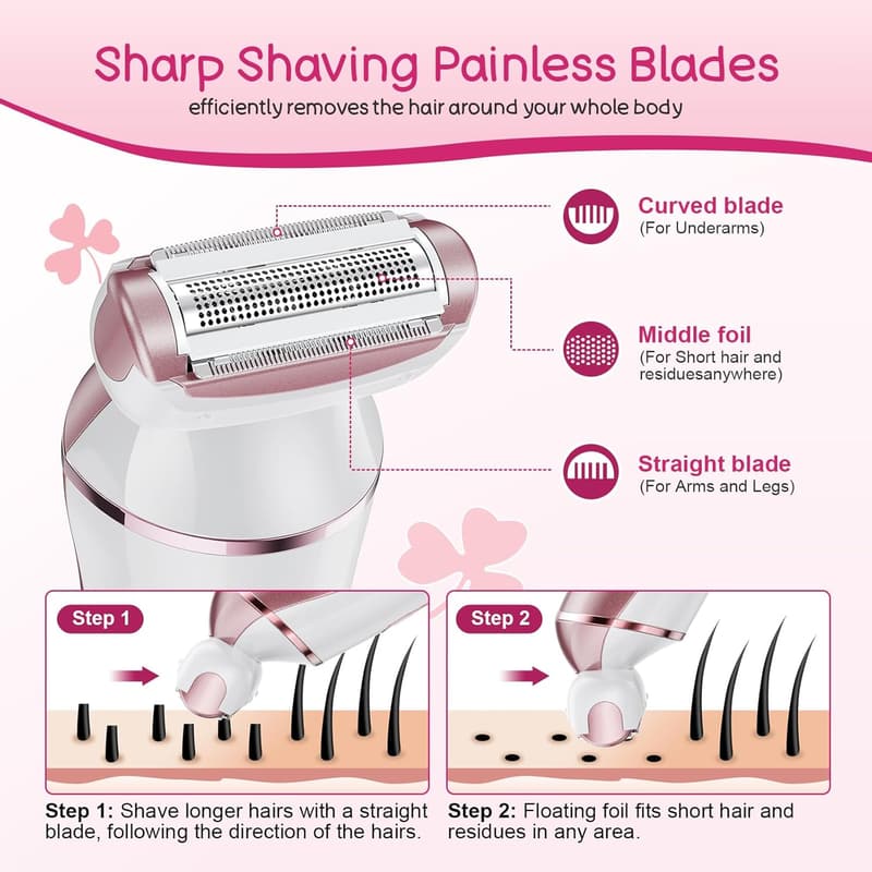 Rechargeable Wet/Dry Electric Shaver for Women (Rose Gold)