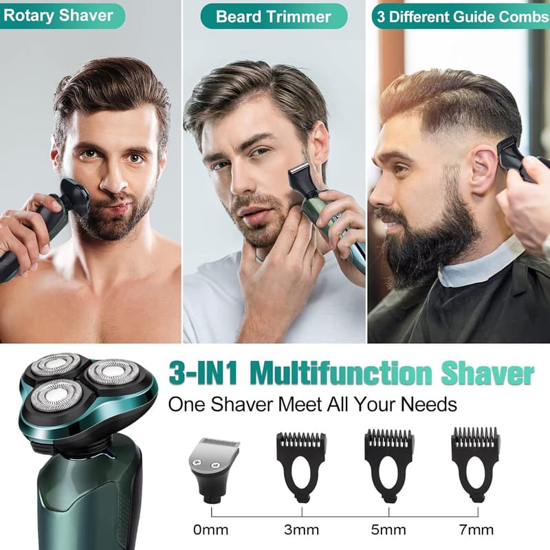 Rechargeable Waterproof Electric Razor for Men with LED Display