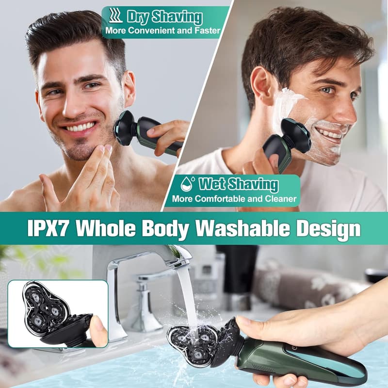 Rechargeable Waterproof Electric Razor for Men with LED Display