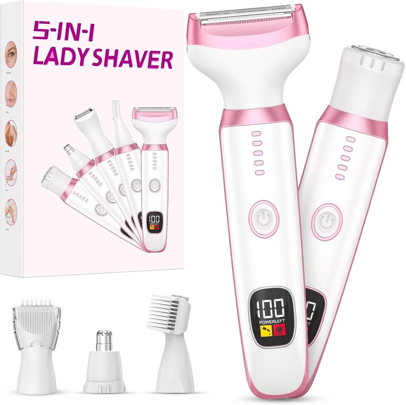 5-in-1 Women's Electric Razor with LED Display (Pink)