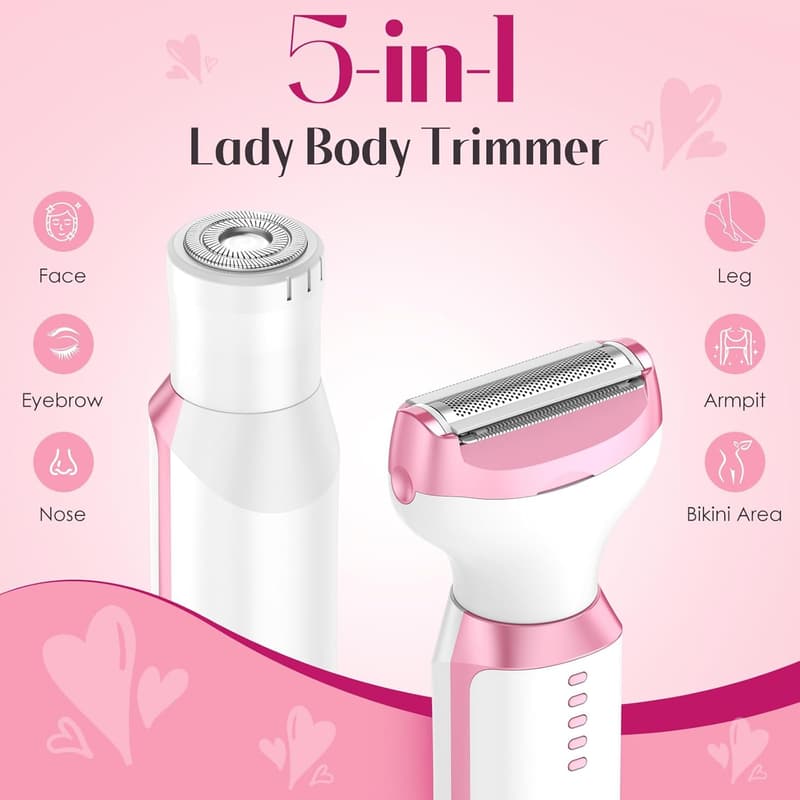 5-in-1 Women's Electric Razor with LED Display (Pink)