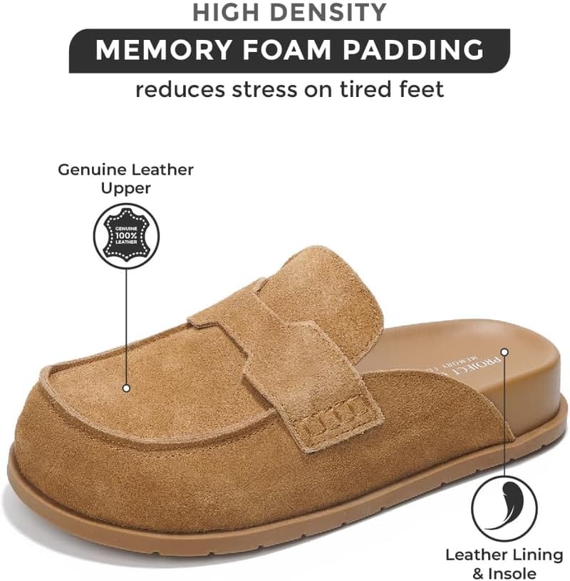 Genuine Suede Women's Clogs with Memory Foam Arch Support