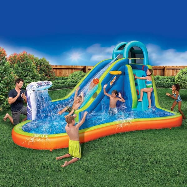 Giant Inflatable Water Slide with Sprinkler and Basketball Hoop