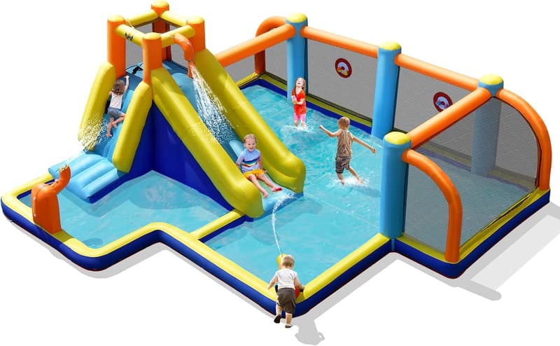 Outdoor Inflatable Water Slide with Splash Pool & Dual Cannons