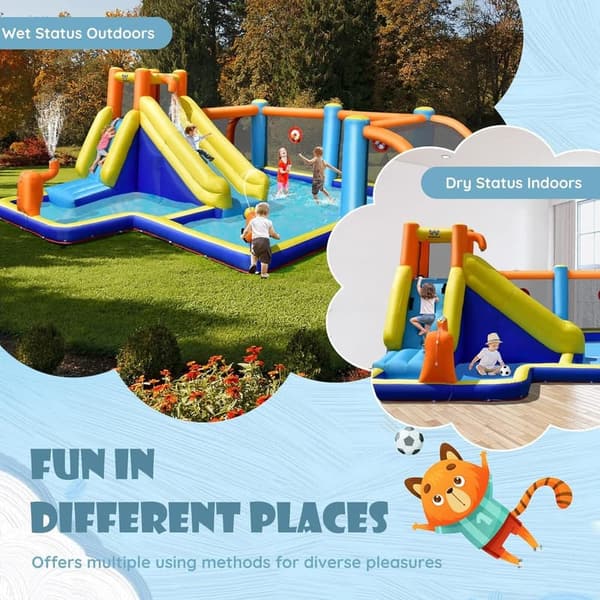 Outdoor Inflatable Water Slide with Splash Pool & Dual Cannons