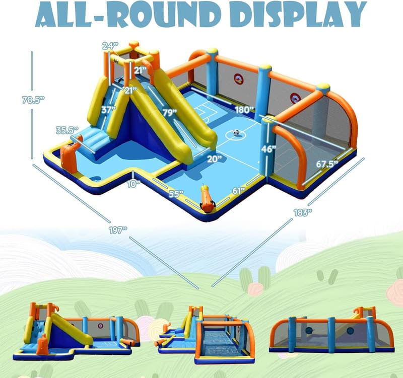 Outdoor Inflatable Water Slide with Splash Pool & Dual Cannons