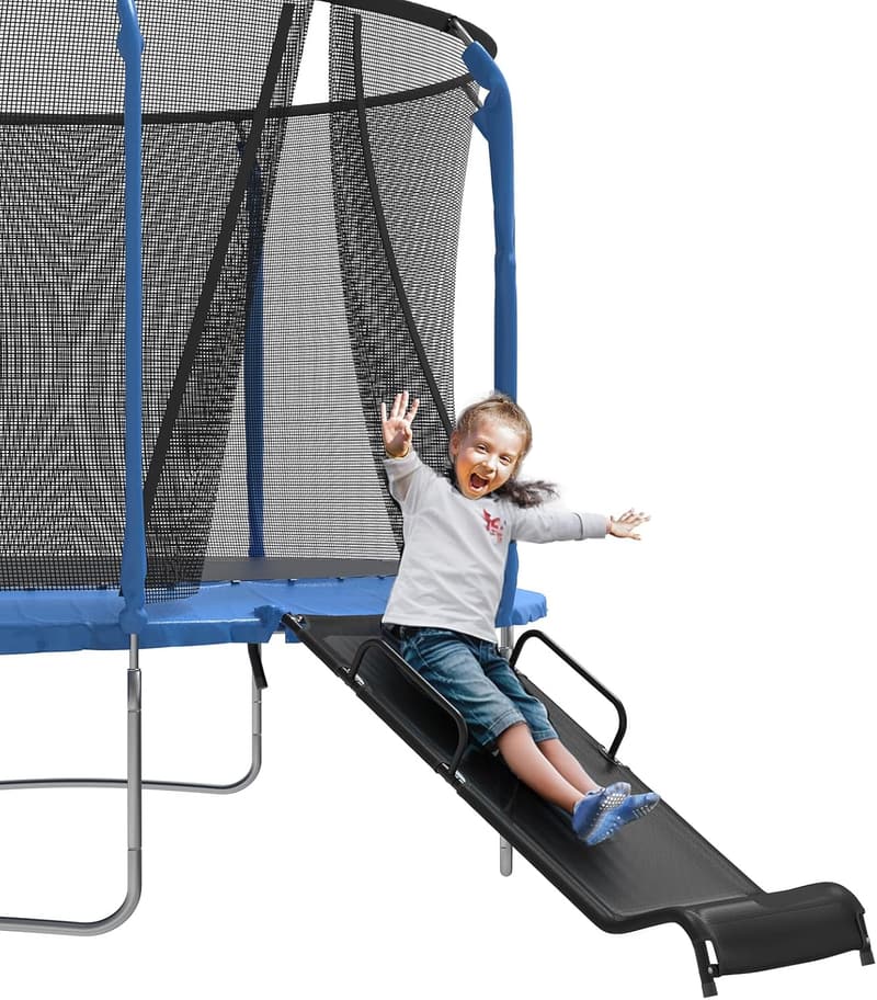 Kids' Trampoline Slide with 6 Handles and Safety Ladder