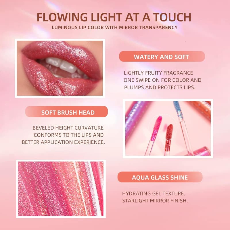 Shimmery Lip Gloss Set for Girls and Teens, Long-lasting Moisturizing Finish