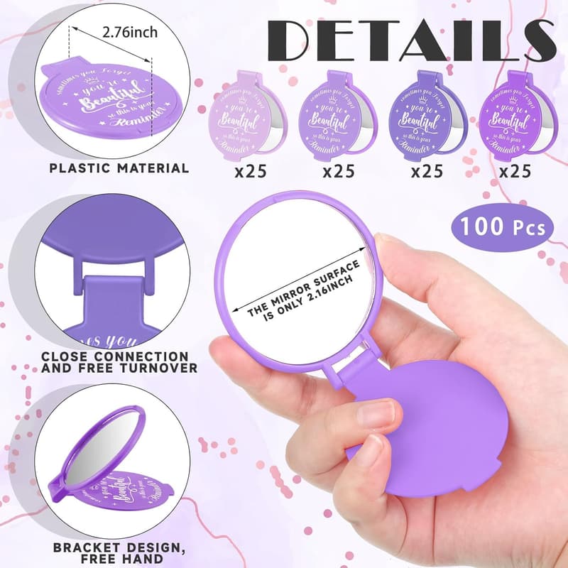 Inspirational Compact Mirrors - 100 pcs Bulk Gifts for Women
