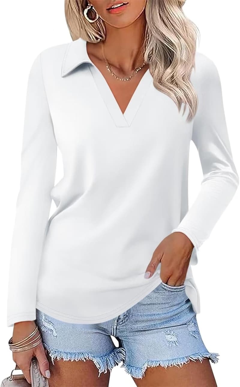 Casual Color Block V-Neck Long Sleeve Top for Women