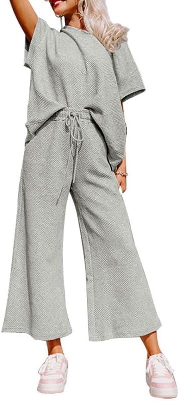 Casual Women's 2-Piece Lounge Set with Pullover Top and Wide Leg Pants