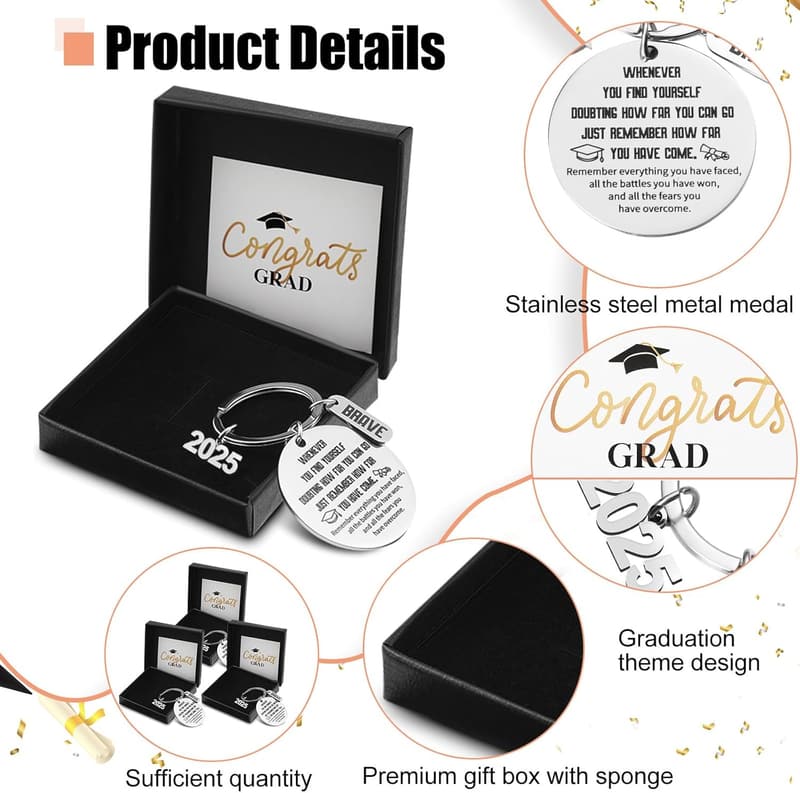 Class of 2025 Graduation Keychains Set with Inspirational Card
