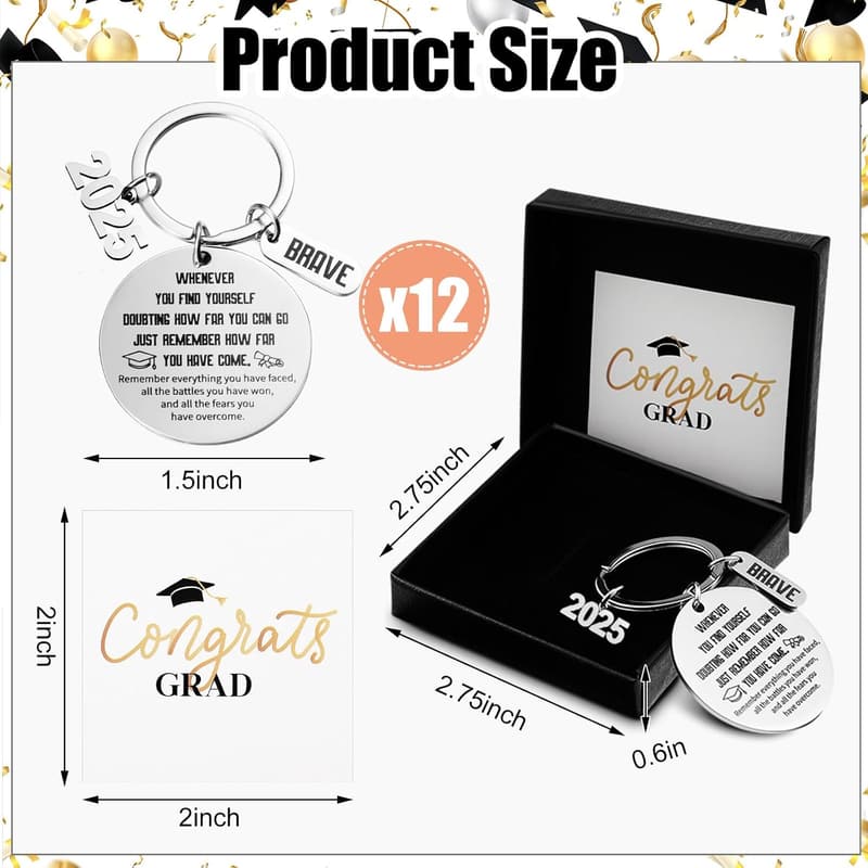 Class of 2025 Graduation Keychains Set with Inspirational Card