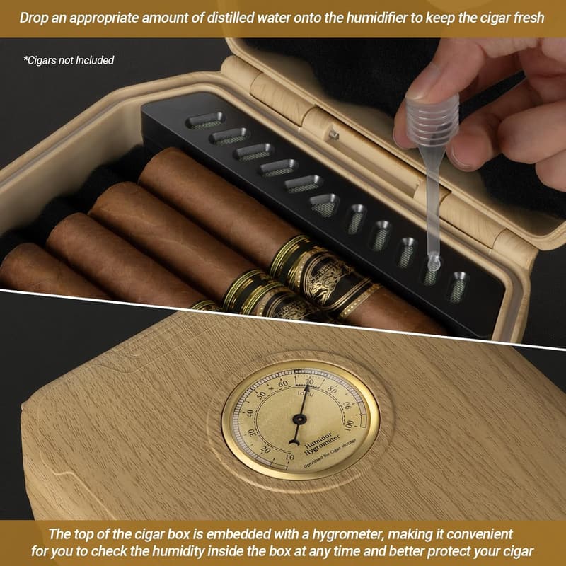 Travel Cigar Humidor Case with Accessories - Cedar Lined, Holds 7-9 Cigars