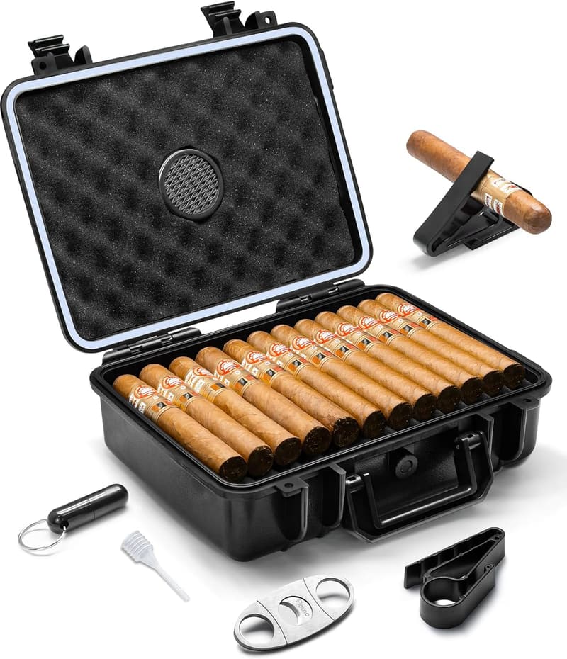 Large Portable Travel Cigar Humidor with Cutter & Humidifier