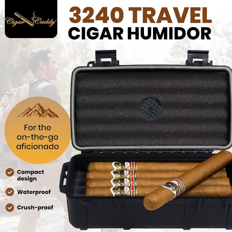 Matte Black Travel Cigar Humidor Case - Holds 10 Cigars